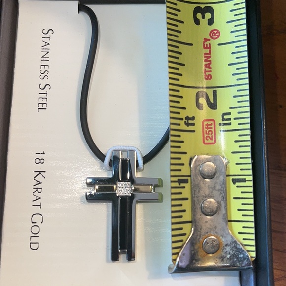 Mens Dolan Bullock CROSS Pendant 18K Gold Diamonds S-Steel Onyx in orig Box - Picture 13 of 14